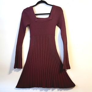 Vintage Contempo Casuals Bell Sleeve Sweater Dress BURGUNDY